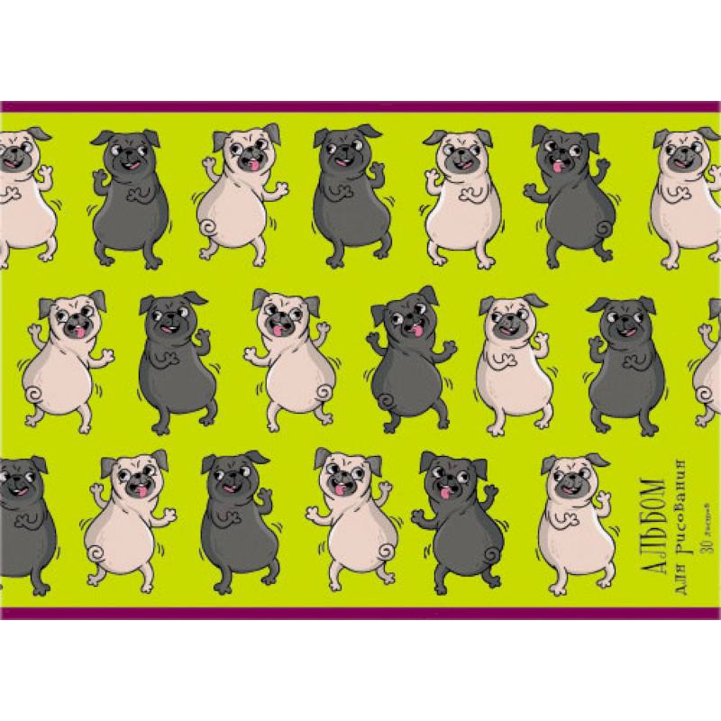 Альбом для рисования 30 листов 'Веселые мопсы'
