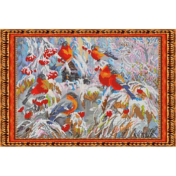 «Светлица» набор для вышивания бисером №123 «Снегири» бисер Чехия 39,7x33,2 см